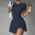 Short-Sleeve Athletic Sculpting Wrap Dress