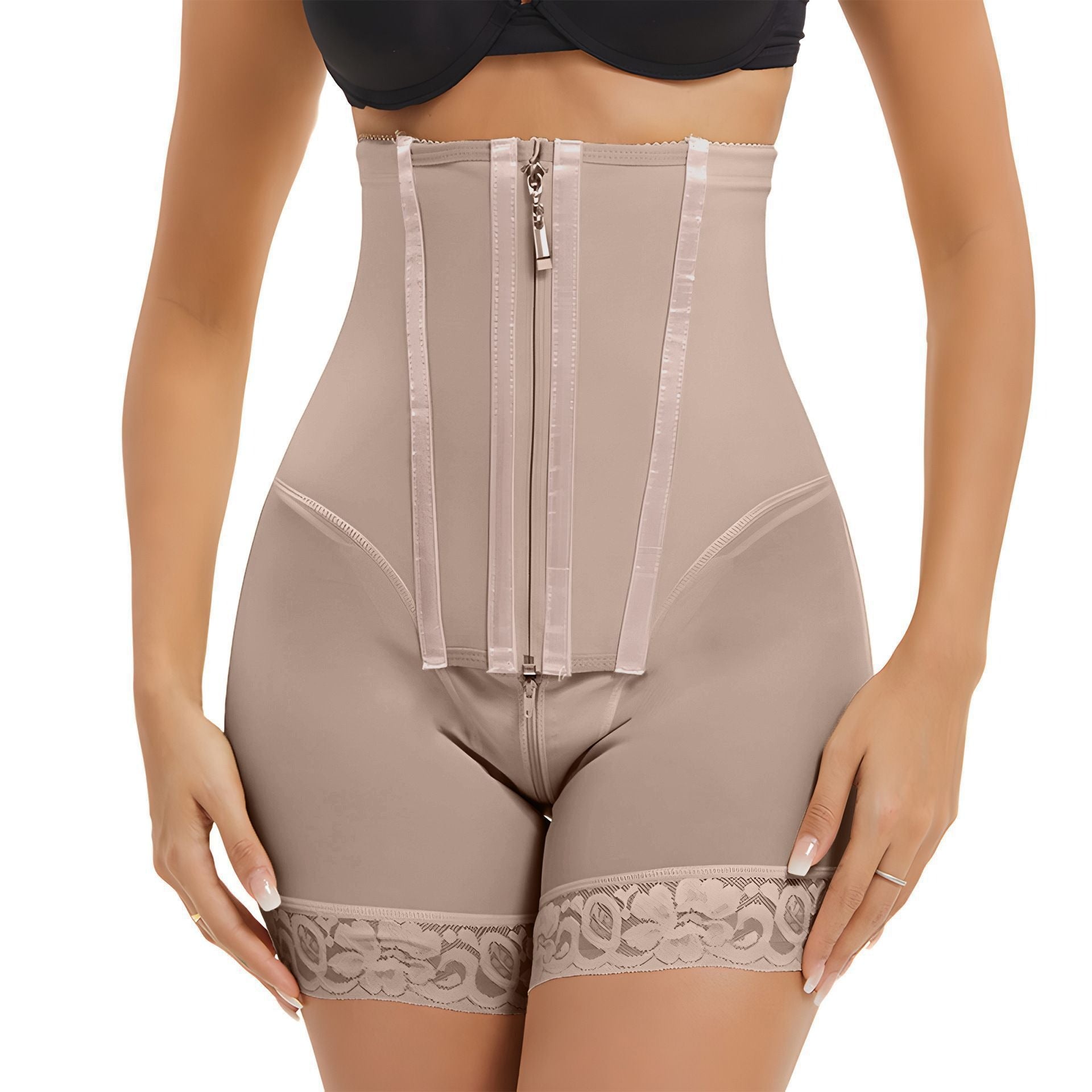 Front-Zip High-Waist Sculpting Shaping Shorts