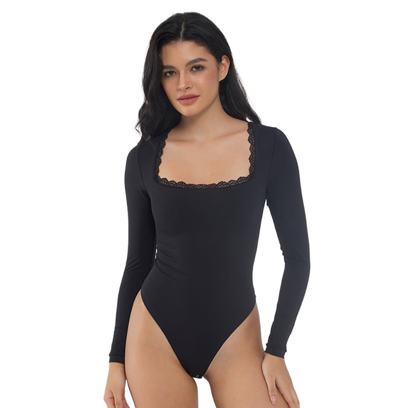Langärmeliger Bodysuit mit Spitzenkragen