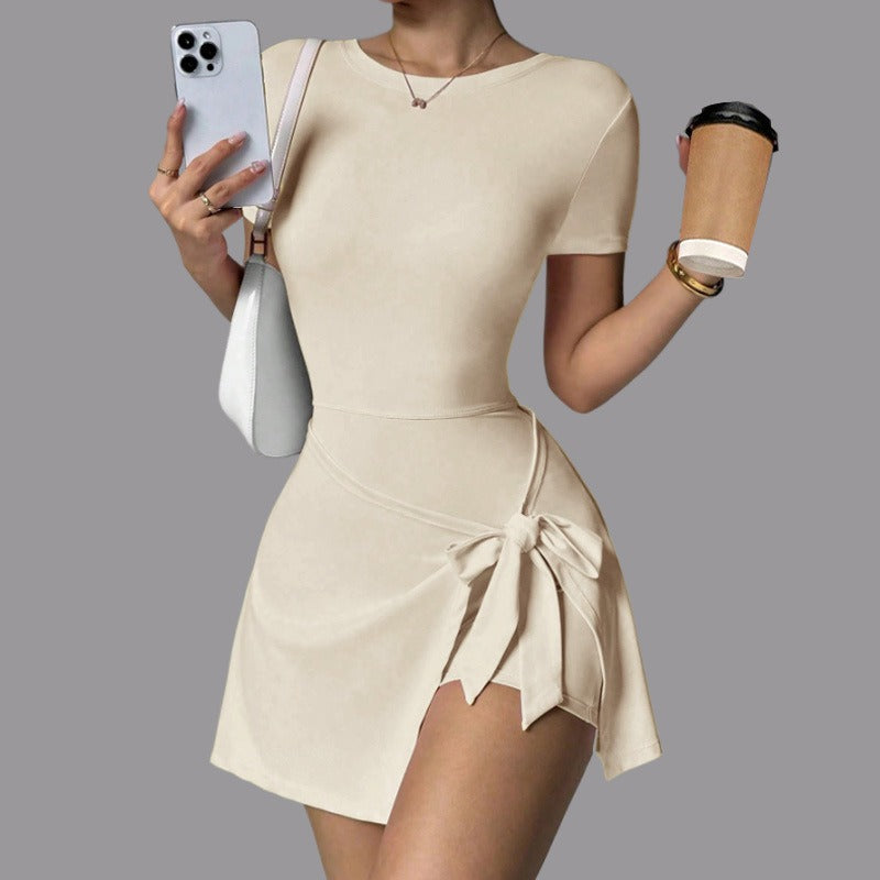 Short-Sleeve Athletic Sculpting Wrap Dress