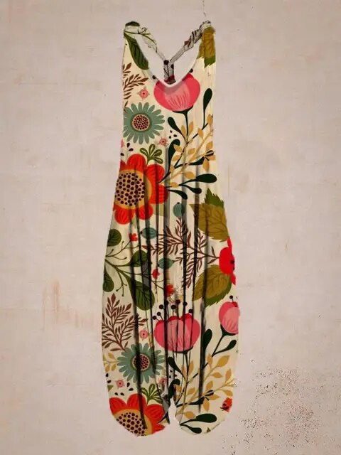 Boho Jumpsuit with Adjustable Straps – Perfect for Summer - Floral