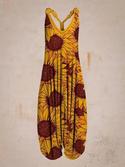 Boho Jumpsuit with Adjustable Straps – Perfect for Summer - Yellow