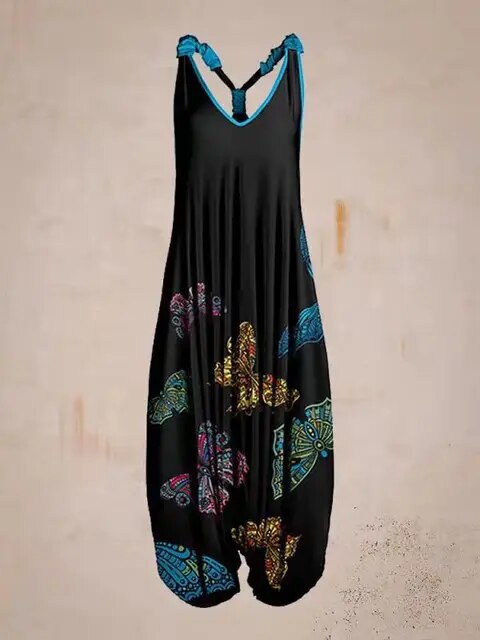 Boho Jumpsuit with Adjustable Straps – Perfect for Summer - Black