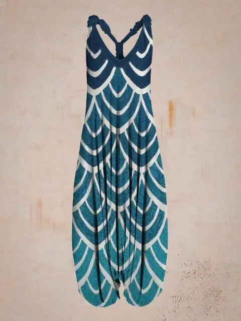 Boho Jumpsuit with Adjustable Straps – Perfect for Summer - Blue Shaded
