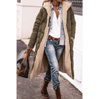 Long Sherpa-Lined Winter Puffer Jacket with Detachable Hood | Perfect for Cold Months - Army Green