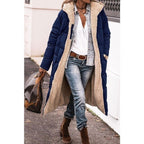 Long Sherpa-Lined Winter Puffer Jacket with Detachable Hood | Perfect for Cold Months - Navy