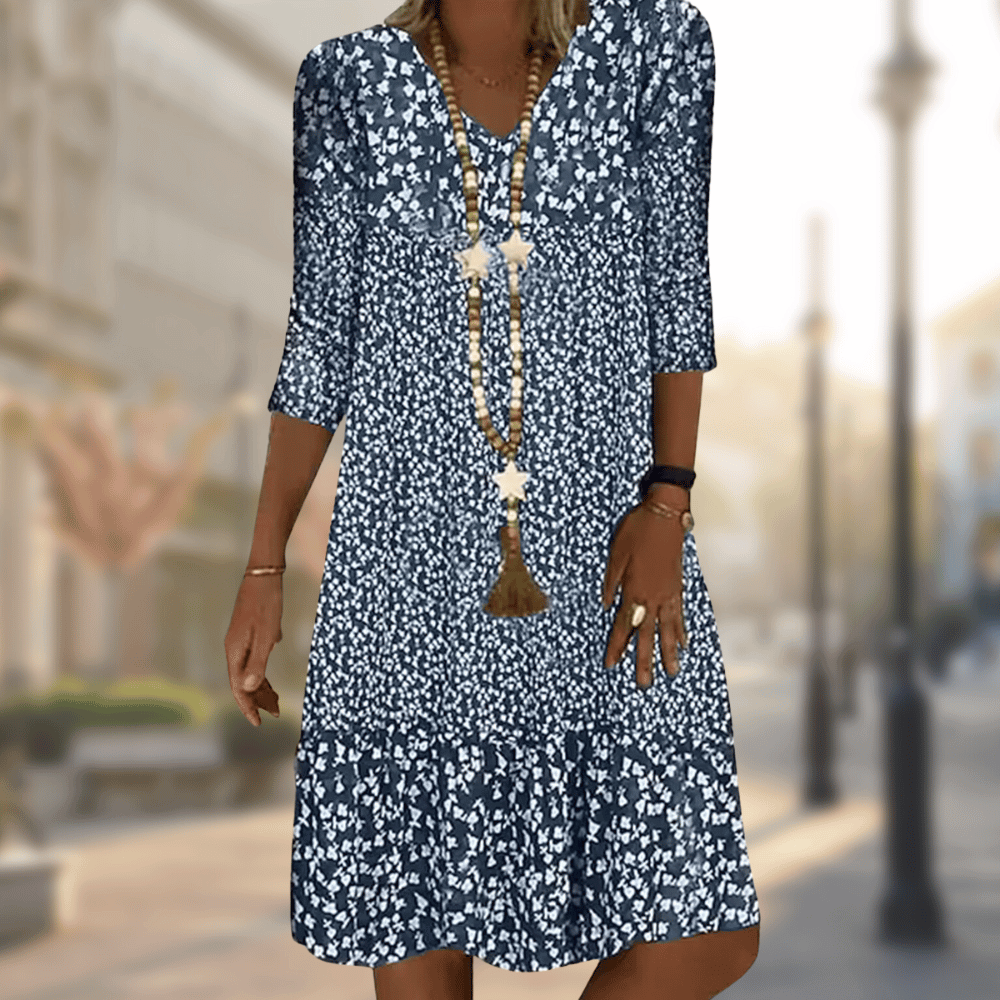 Elegant Women's Dress with Flattering Fit and 3/4 Sleeves | Perfect for Autumn - Blue