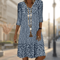 Elegant Women's Dress with Flattering Fit and 3/4 Sleeves | Perfect for Autumn - Blue