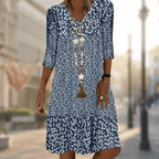 Elegant Women's Dress with Flattering Fit and 3/4 Sleeves | Perfect for Autumn - Blue