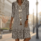 Elegant Women's Dress with Flattering Fit and 3/4 Sleeves | Perfect for Autumn - Brown