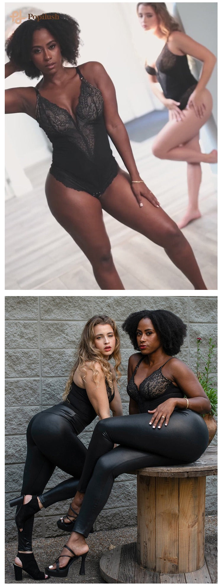 Spitzen-Tief-V formender Bodysuit