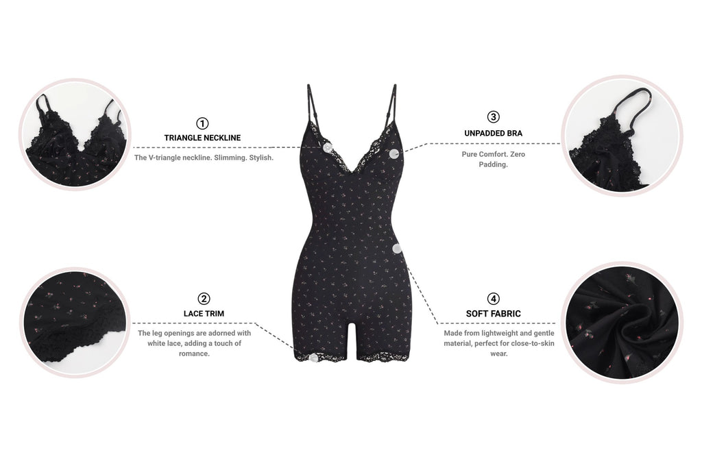 Spitzenbesetzter formender Jumpsuit-Bodysuit