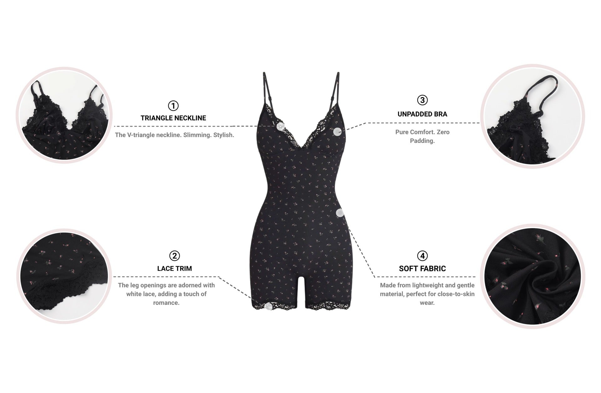 Spitzenbesetzter formender Jumpsuit-Bodysuit