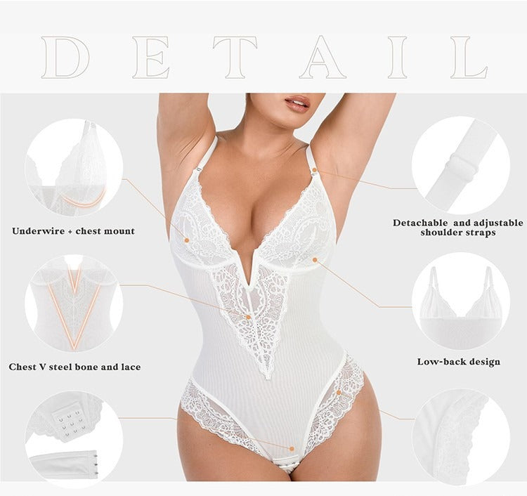 Spitzen-Tief-V formender Bodysuit
