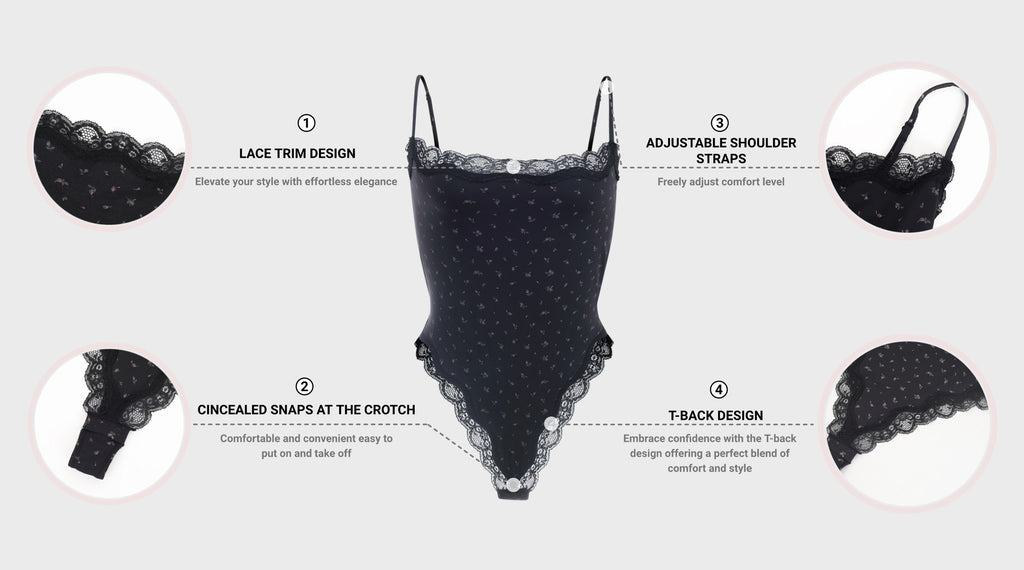 Spitzenbesetzter String-Bodysuit