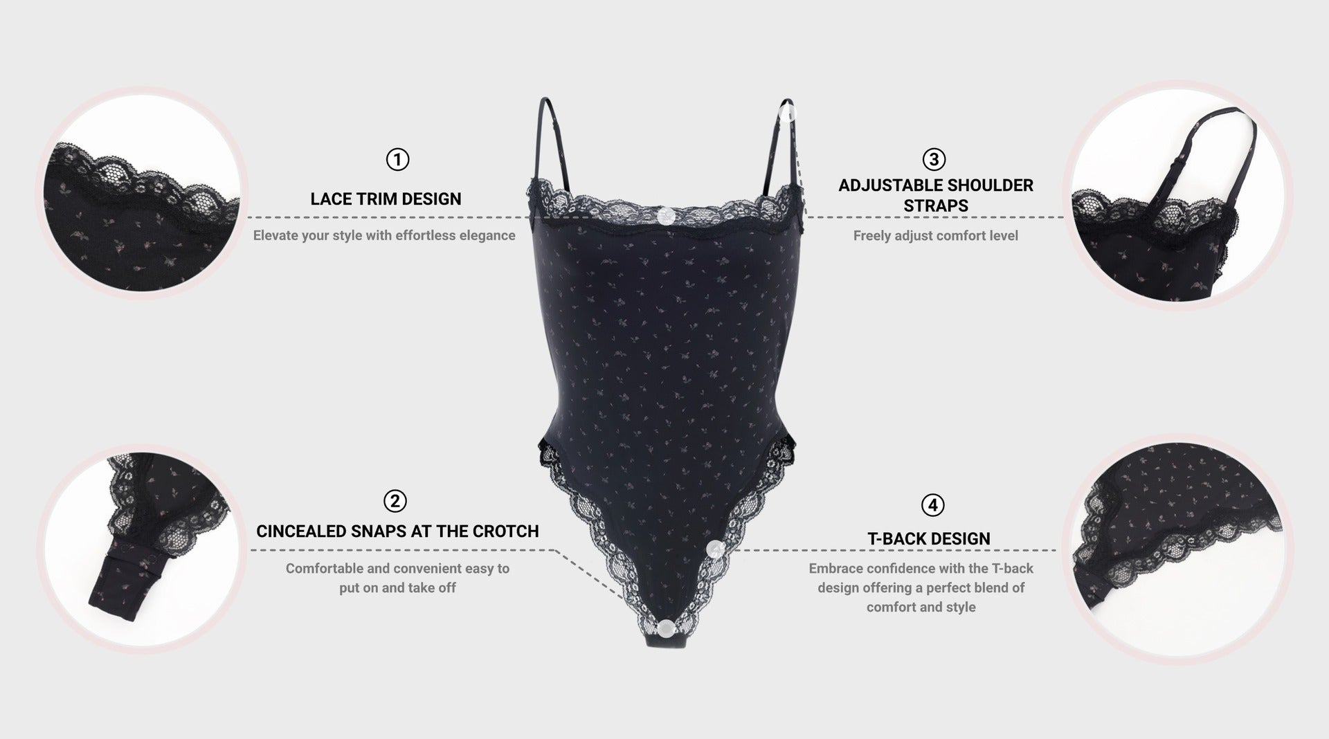Spitzenbesetzter String-Bodysuit