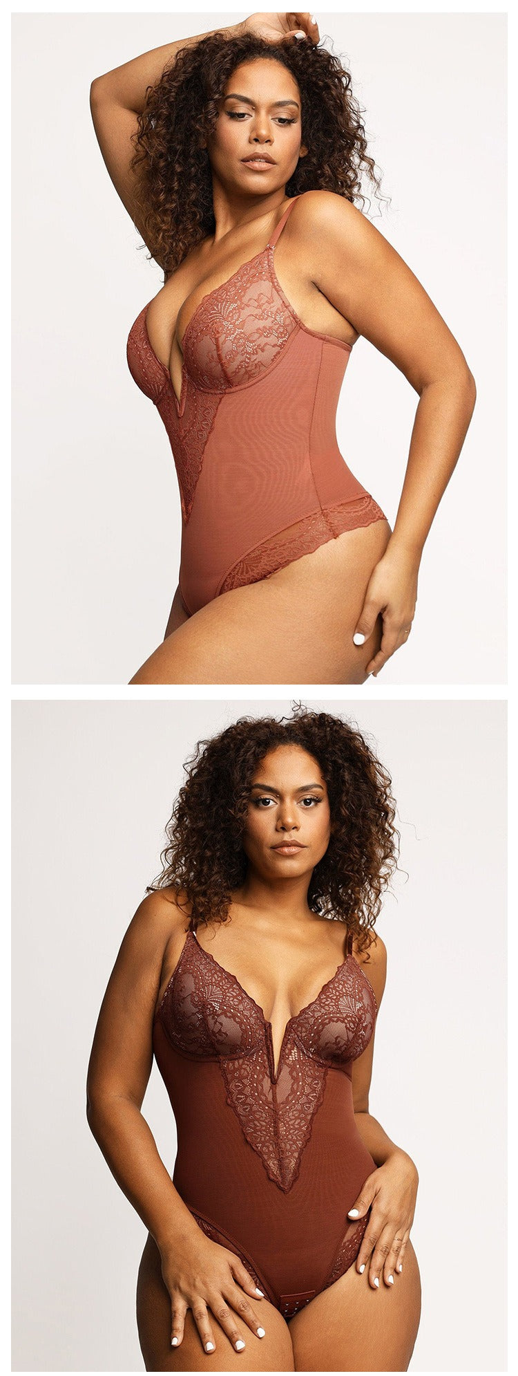Spitzen-Tief-V formender Bodysuit