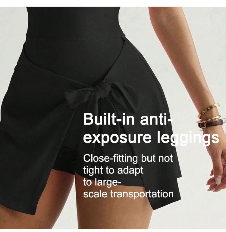Short-Sleeve Athletic Sculpting Wrap Dress