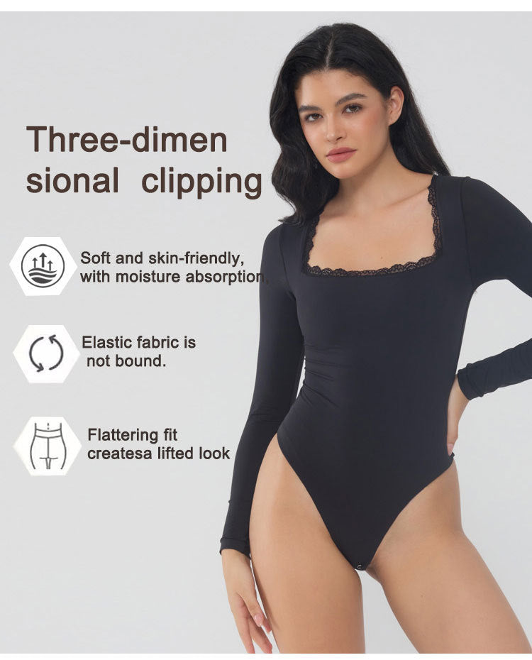 Langärmeliger Bodysuit mit Spitzenkragen