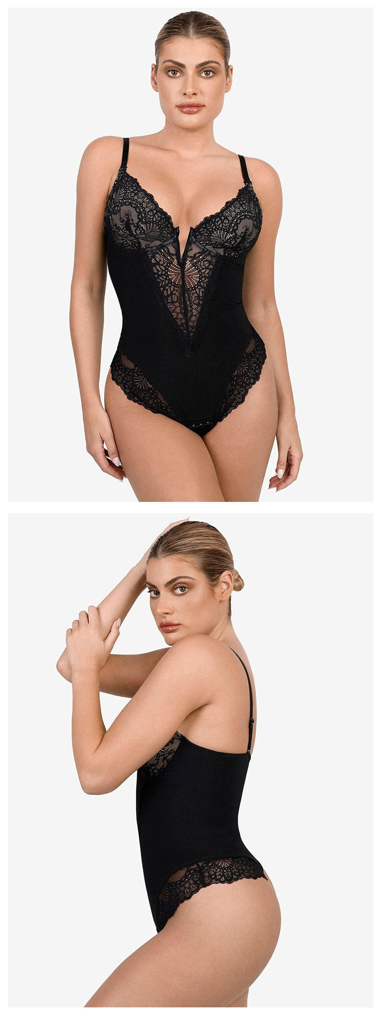 Spitzen-Tief-V formender Bodysuit