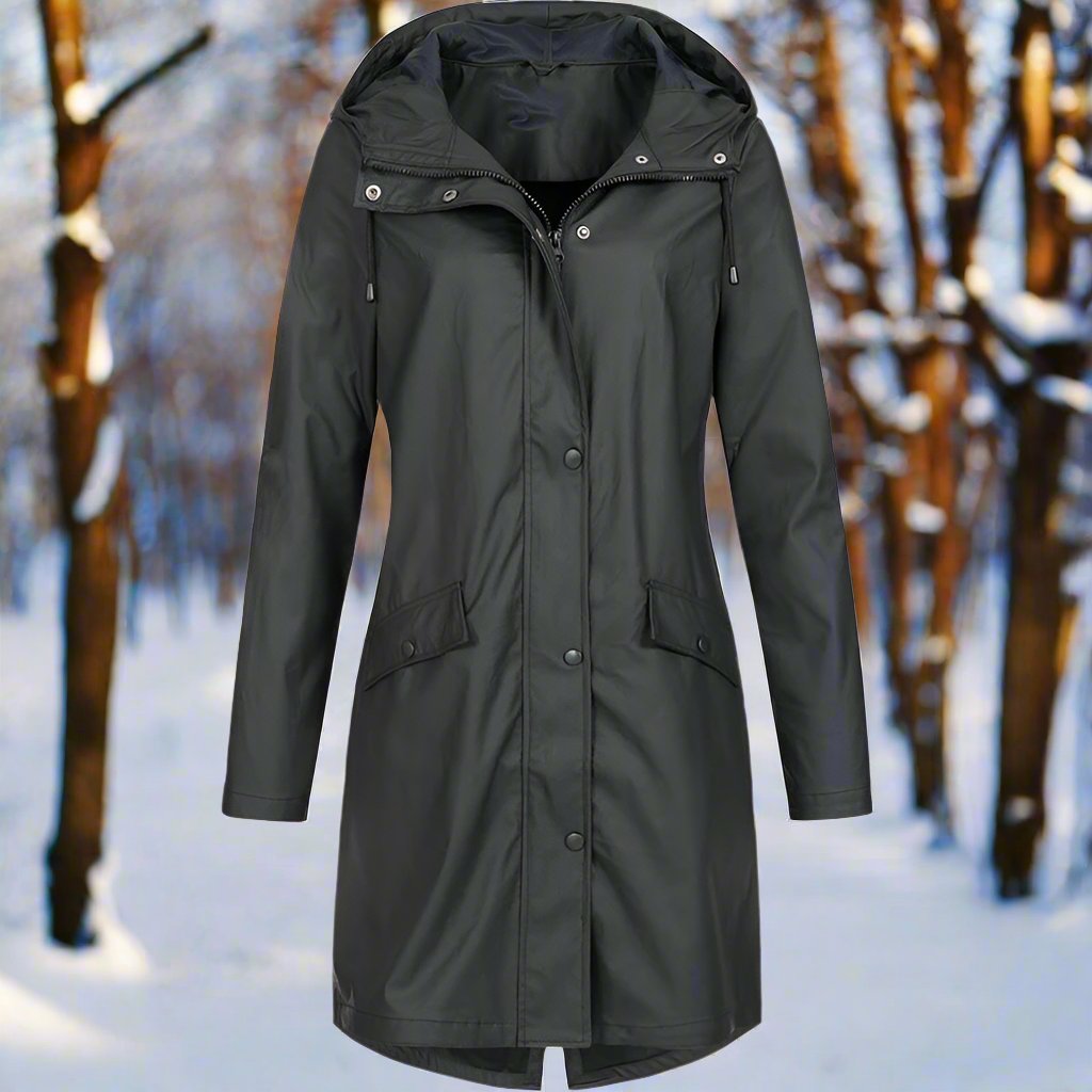 Mid-Thigh Weatherproof Rain Jacket with Hood