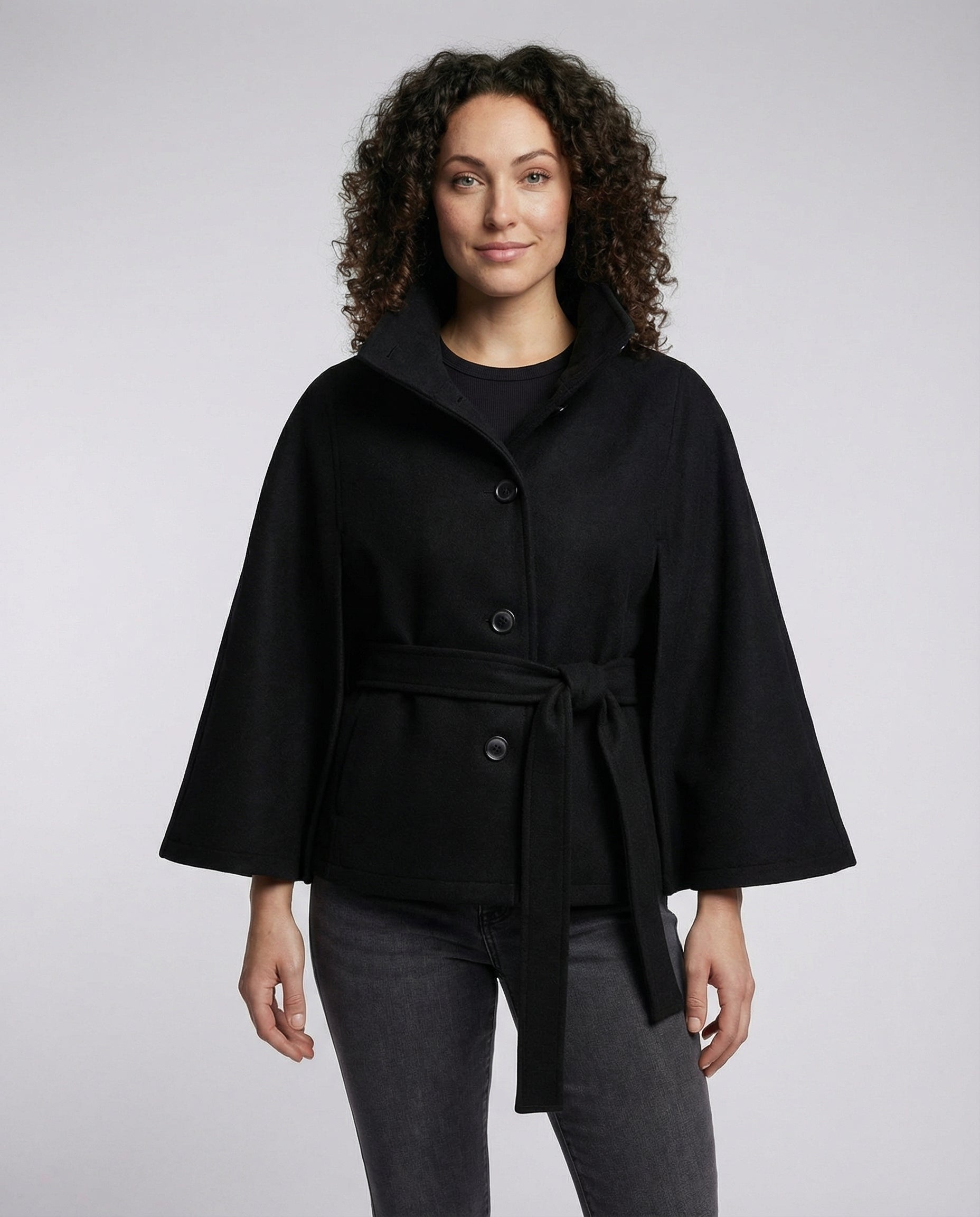 Elegant High-Collar Belted Wrap Jacket for Women