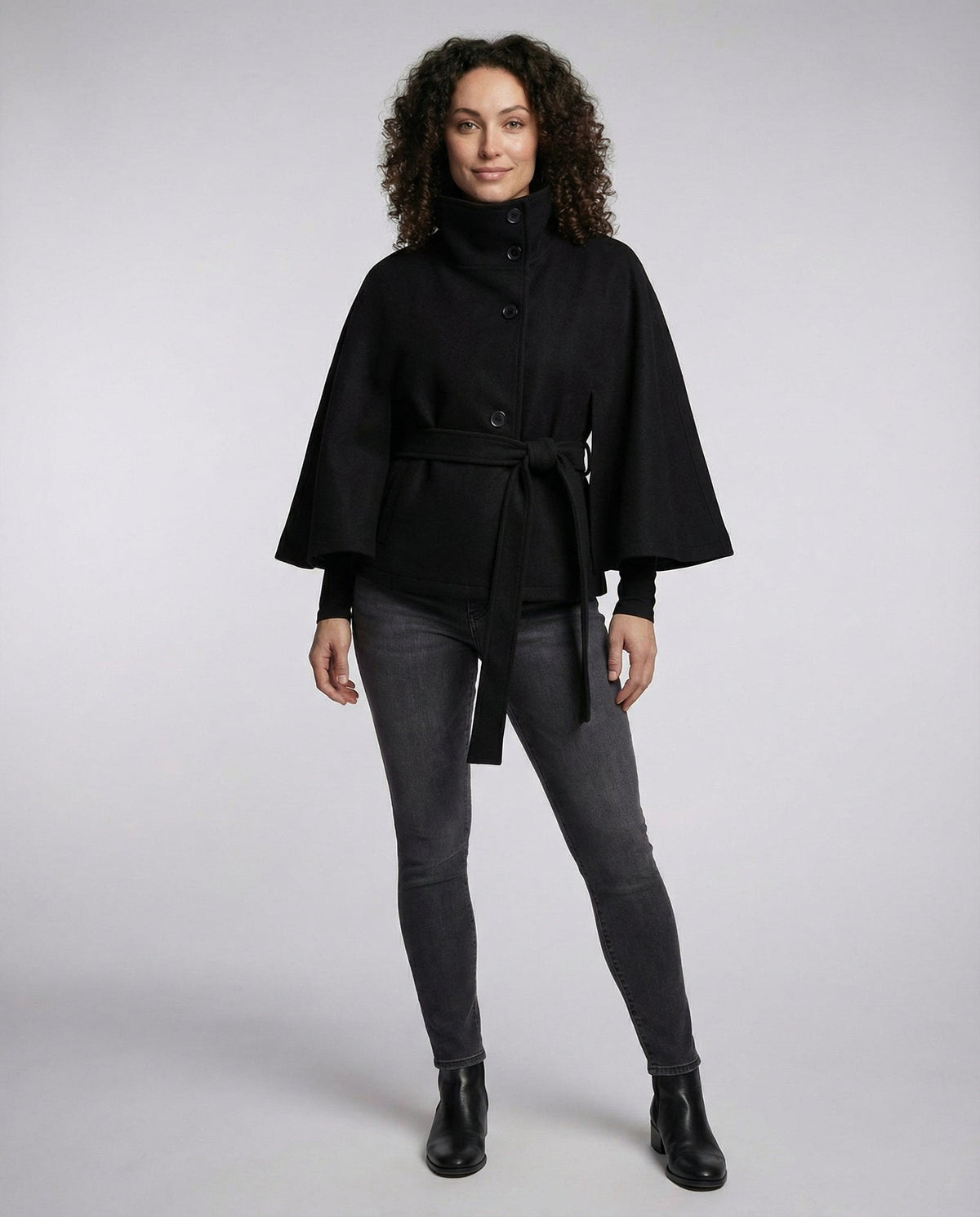 Elegant High-Collar Belted Wrap Jacket for Women