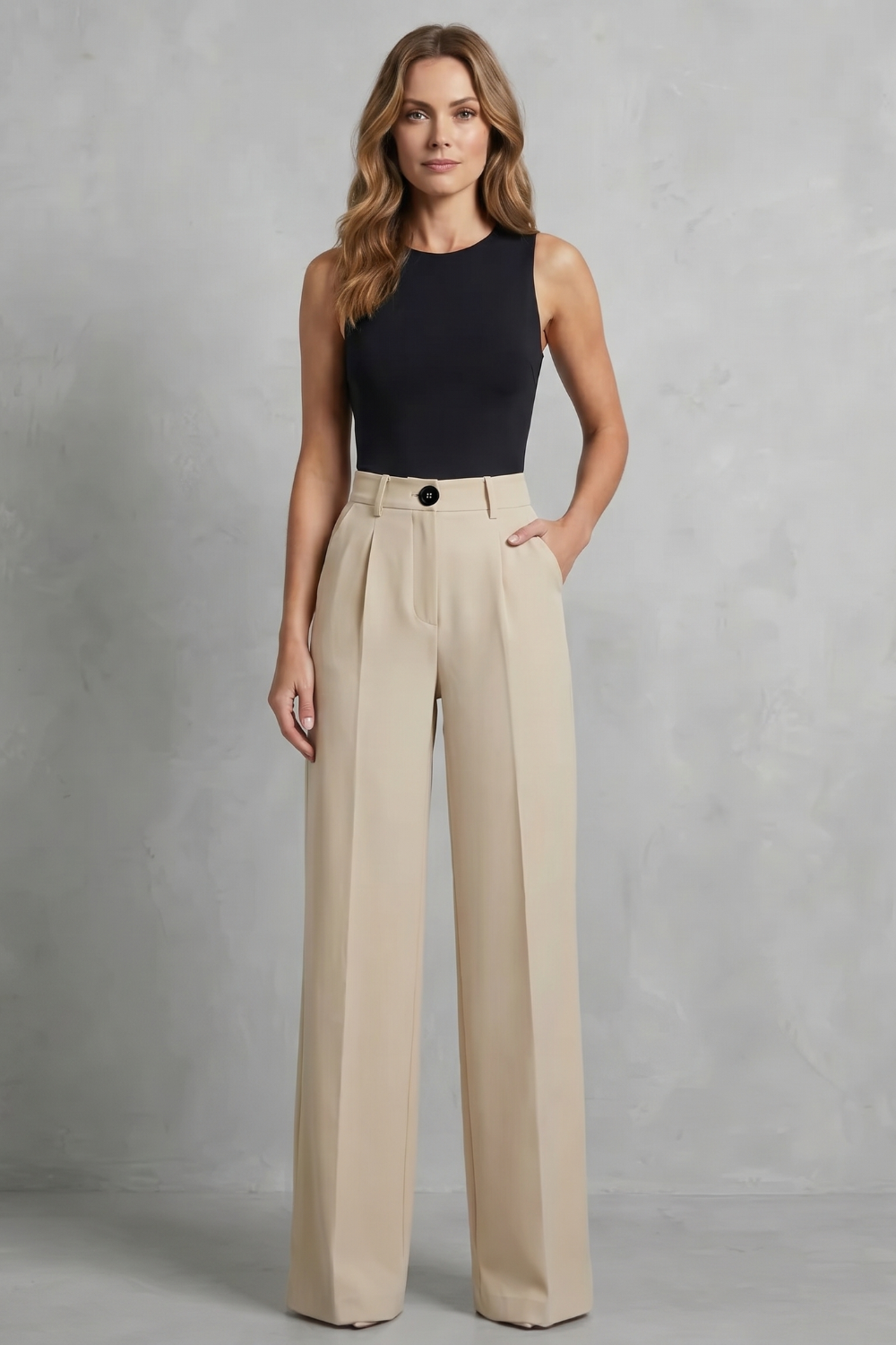 Damen High Waist Hose mit weitem Bein