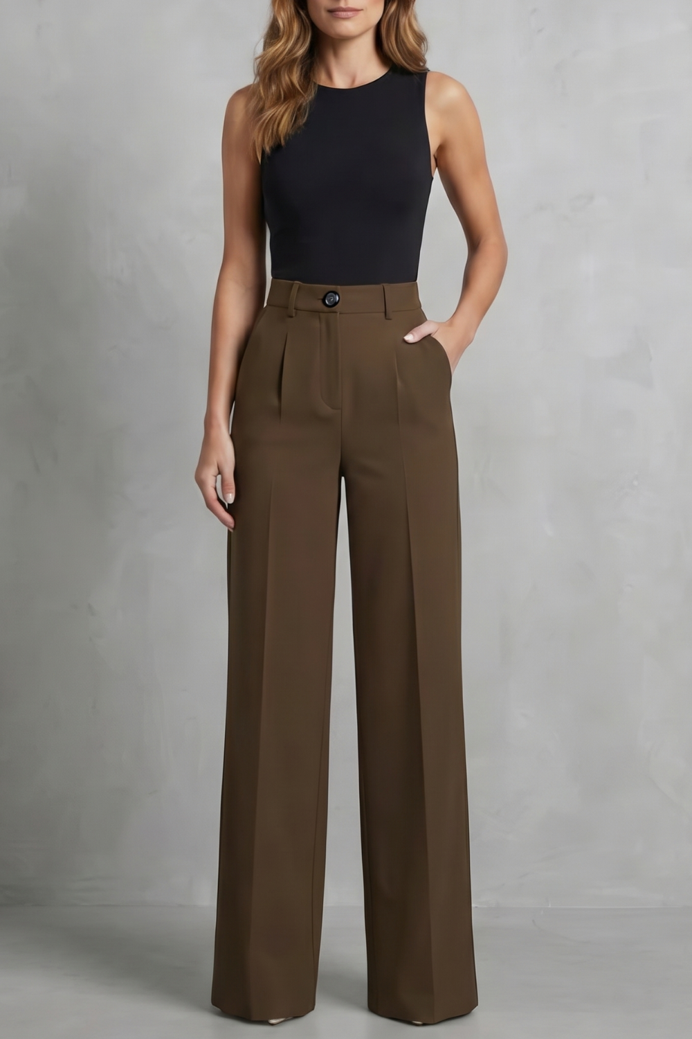 Damen High Waist Hose mit weitem Bein
