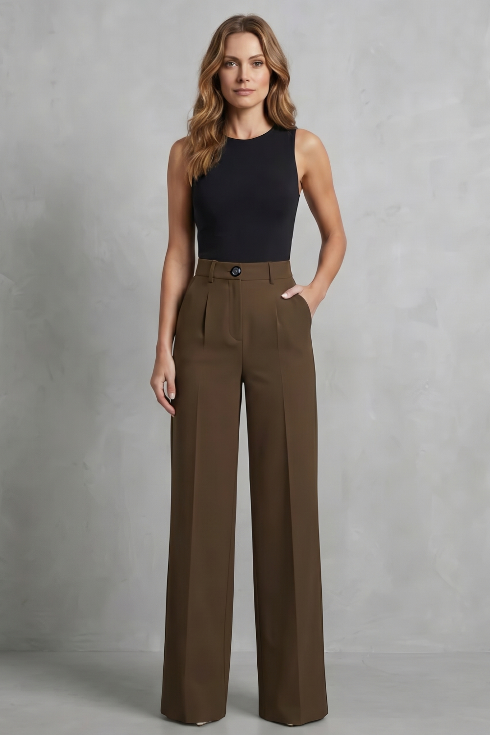 Damen High Waist Hose mit weitem Bein
