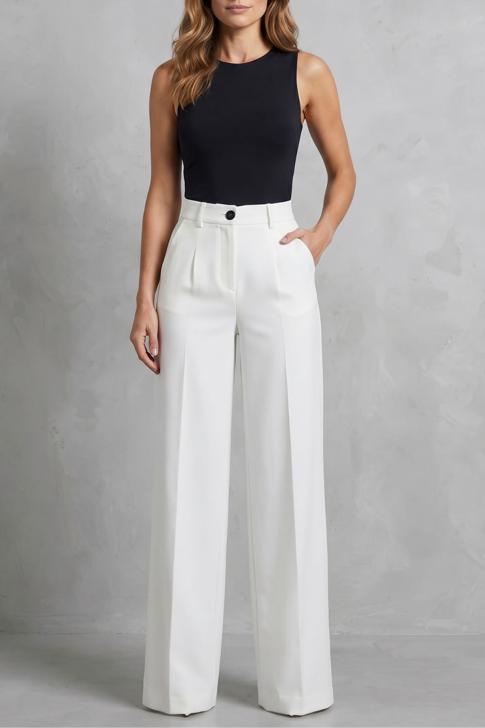 Damen High Waist Hose mit weitem Bein