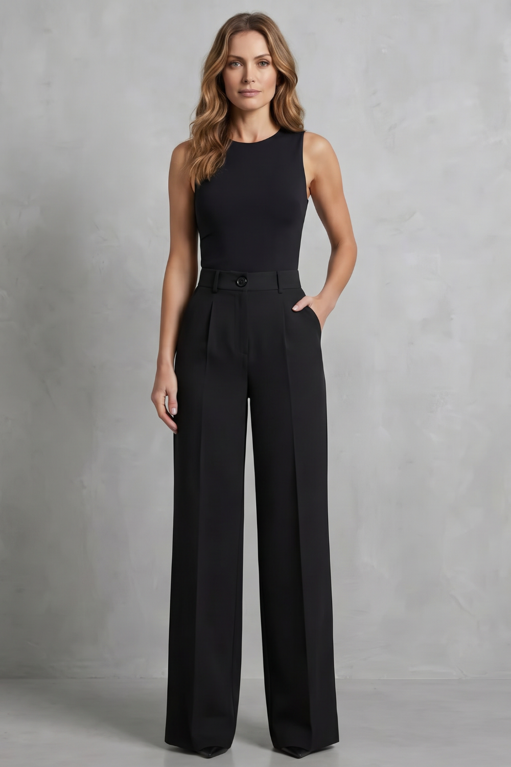 Damen High Waist Hose mit weitem Bein