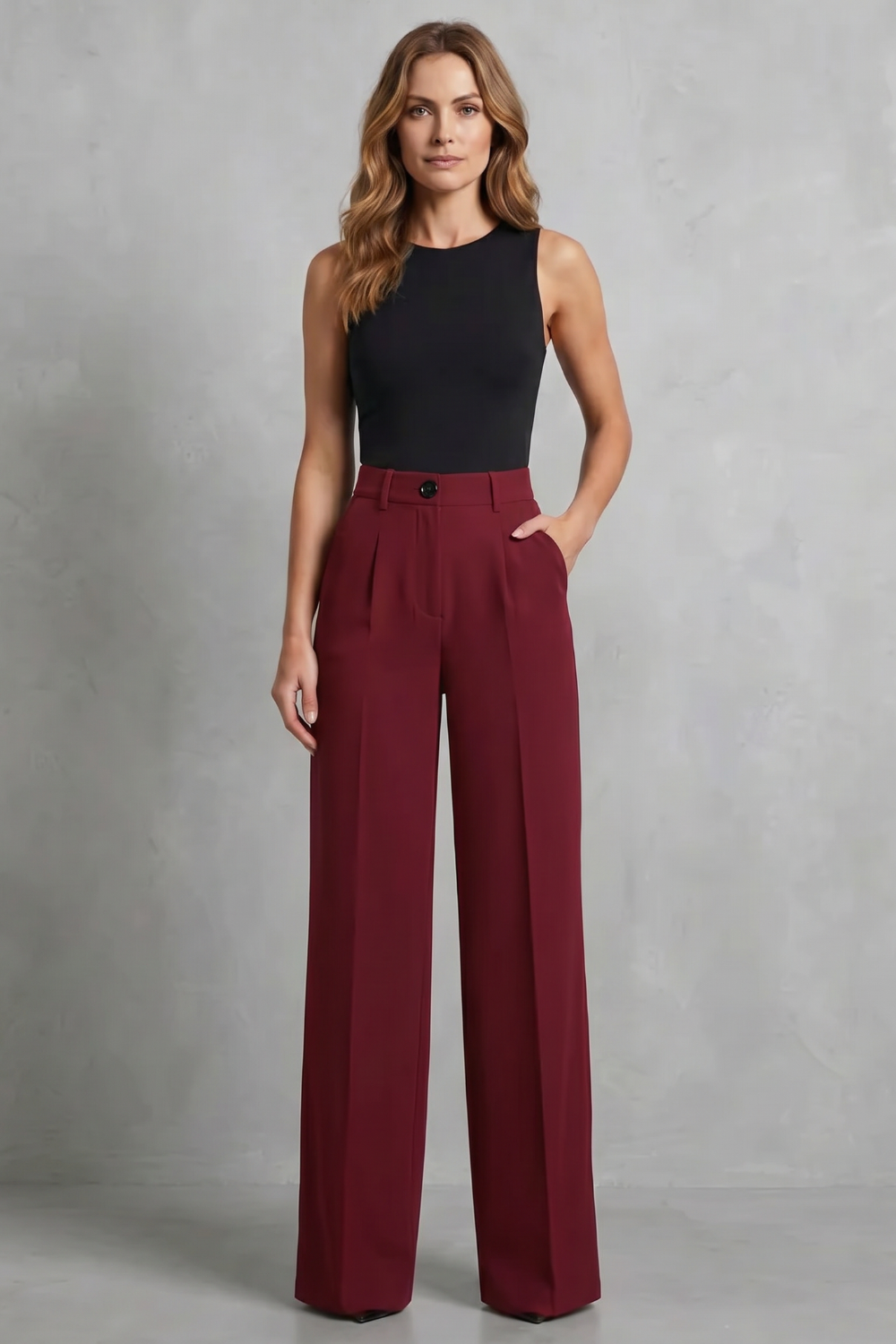 Damen High Waist Hose mit weitem Bein