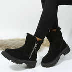 Grobstrick-Stiefeletten mit Fellbesatz für Damen