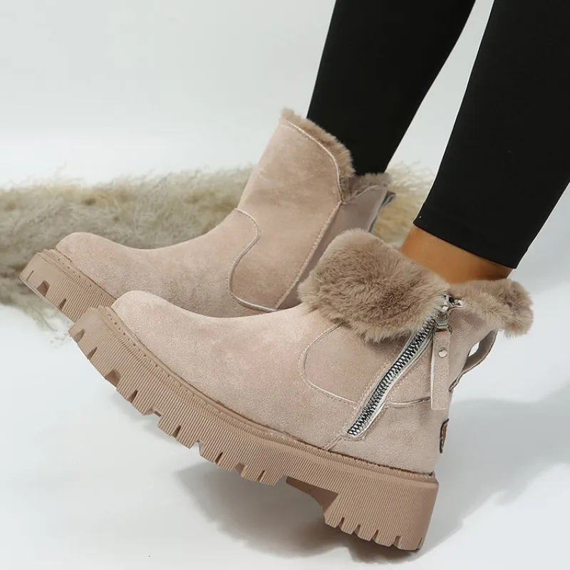 Grobstrick-Stiefeletten mit Fellbesatz für Damen
