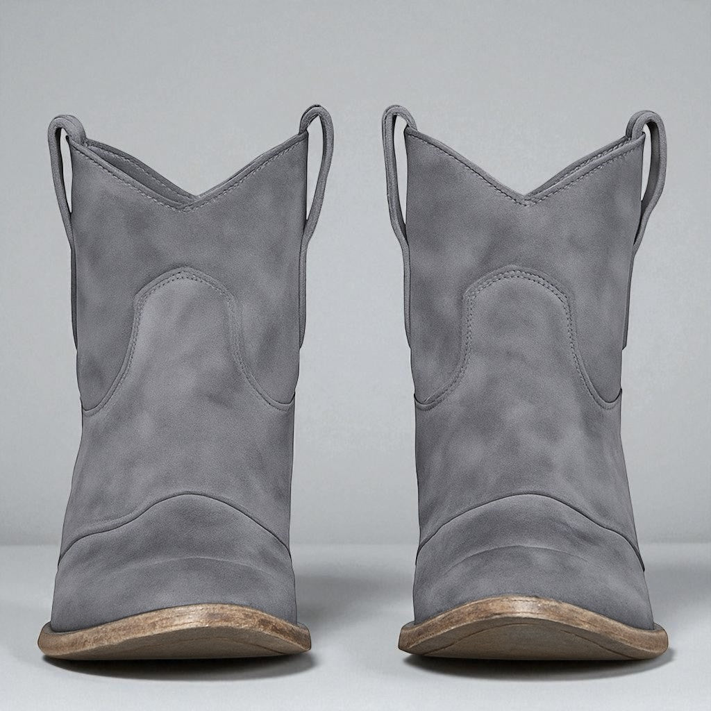 Women's Ankle Boots with Western Embroidery and Block Heel - Gray