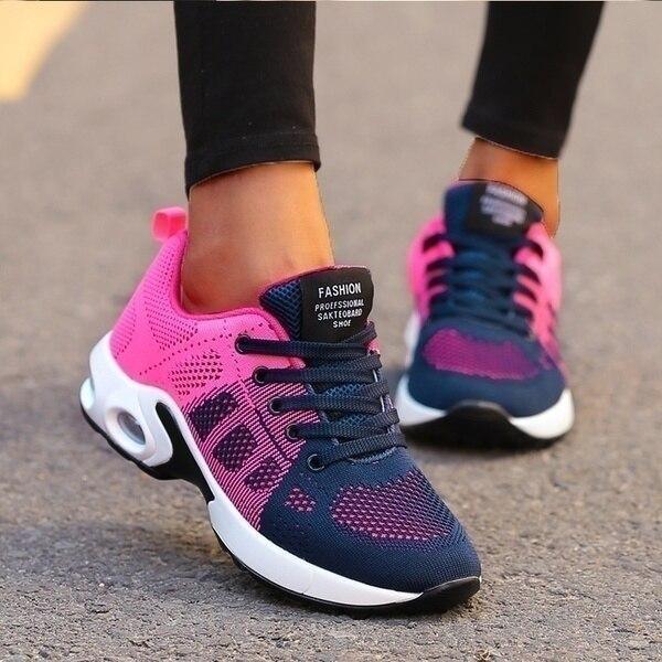 Women's Walking Shoes for Autumn with Slip-On Design, Cushioned Sole and Breathable Mesh - Pink