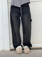 Wide Balloon Jeans with Rhinestone Details | Perfect for Autumn - Black