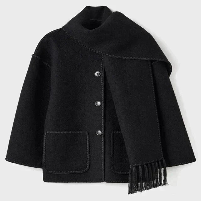 Eleganter Damen-Wollmantel im Oversize-Look mit passendem Schal