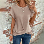 Women's Blouse with Short Sleeves, Relaxed Fit and Wide Silhouette - Sand Beige