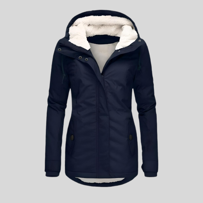 Women's Long Insulated Waterproof Coat with Hood - Navy