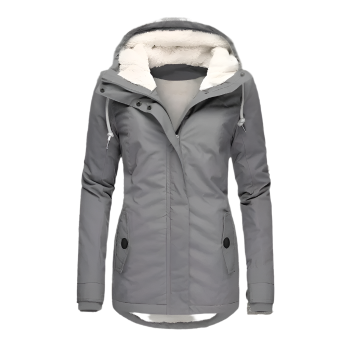Women's Long Insulated Waterproof Coat with Hood - Gray