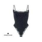 Spitzenbesetzter String-Bodysuit