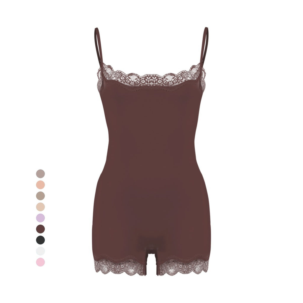 Spitzenbesetzte formende Bodysuit-Shorts