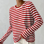 Knit Striped Sweater in Soft Cotton Blend | Perfect for Autumn Days - Red