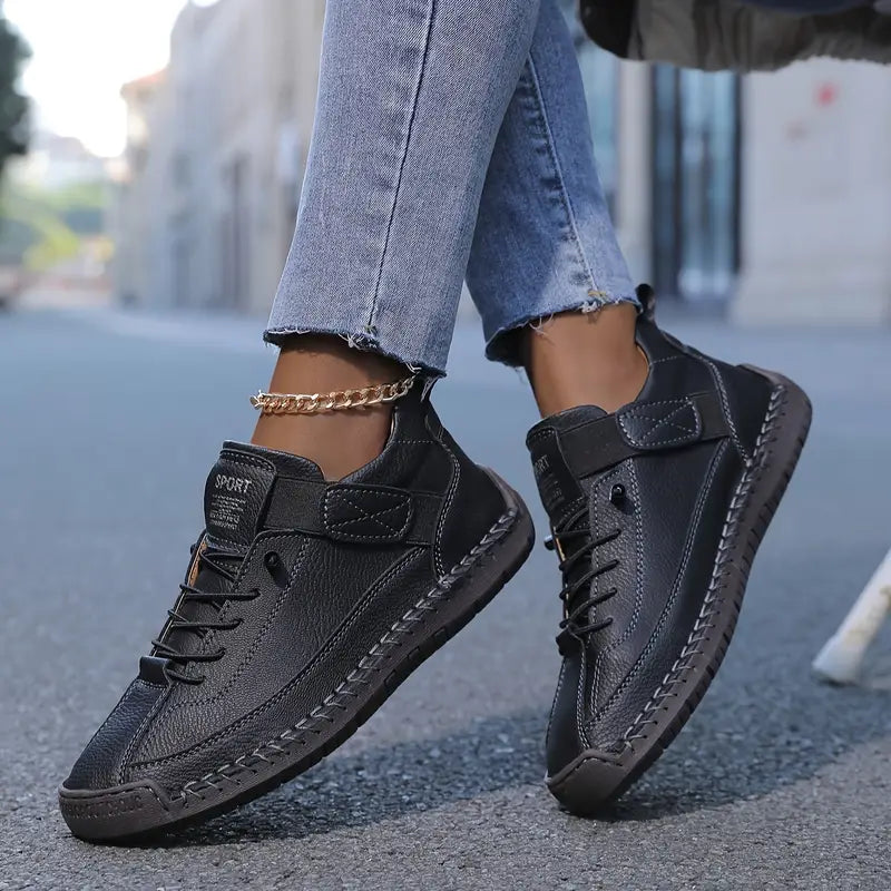Women's Orthopedic Sneakers with Wide Toe Box and Elastic Panels - Black