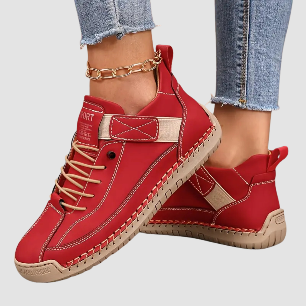 Women's Orthopedic Sneakers with Wide Toe Box and Elastic Panels - Red
