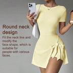 Short-Sleeve Athletic Sculpting Wrap Dress