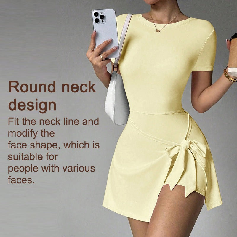 Short-Sleeve Athletic Sculpting Wrap Dress