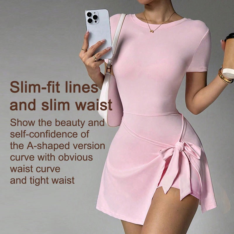 Short-Sleeve Athletic Sculpting Wrap Dress